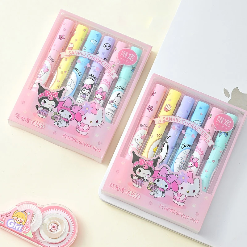 

Маркер Hello Kitty Sanrio для защиты глаз, милая ручка для рисования Kawaii Kuromi, Цветной маркер для учеников из мультфильмов аниме, подарок для девушки