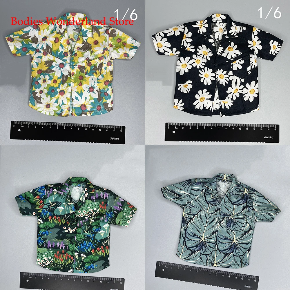 

CROWDHTOYS 1/6 Fashion Men's Loose Casual Short Sleeve Top Hawaiian Style Shirt with Priniting Flower for 12'' Action Figure