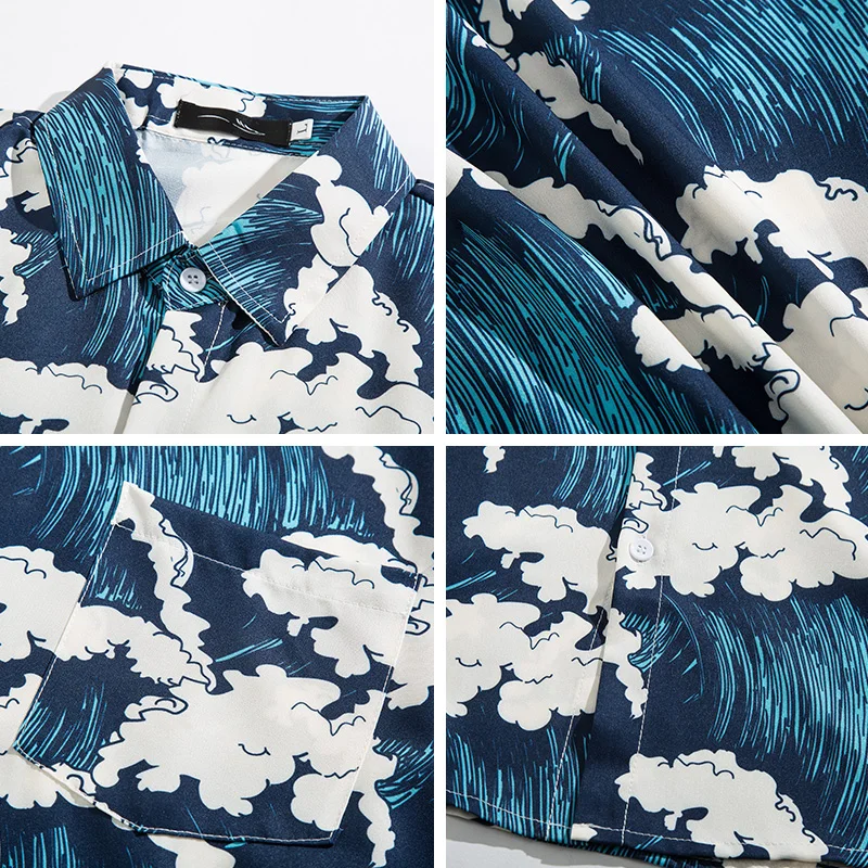 Summer Shirts Men Fashion Cardigan Printed Tops Japanese Vintage Short Sleeve Beach Blouse Oversized Male Y2K Clothes Streetwear