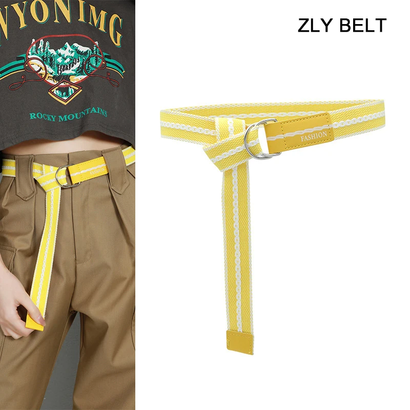 ZLY 2022 New Fashion Canvas Belt Colorful Young Casual Punk Jeans Style Alloy Metal Round Buckle Brand Designer Men Women Unisex