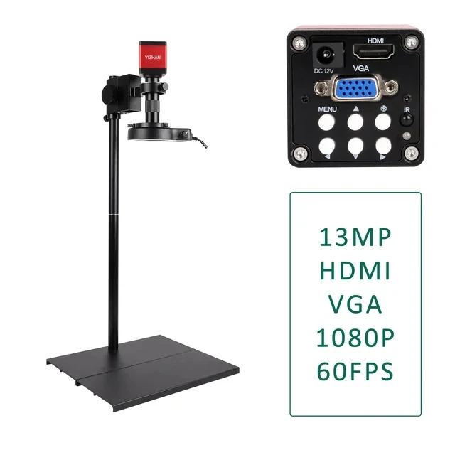 Фото Микроскоп HDMI VGA для пайки электроники, 150-кратный зум, объектив C-Mount, промышленная камера 13 МП, большая рабочая дистанция №3