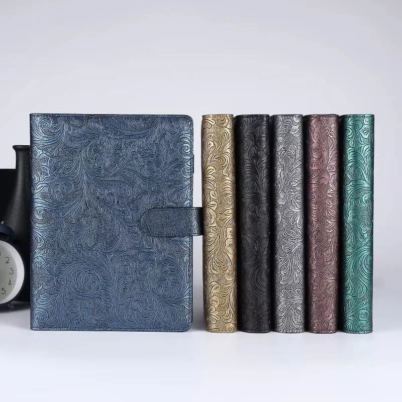 

A5 A6 Notebook Cover Metal Color 6 Ring Binder PU Clip-on Notebook Leather Loose Leaf Notebooks Planner Journal Stationery