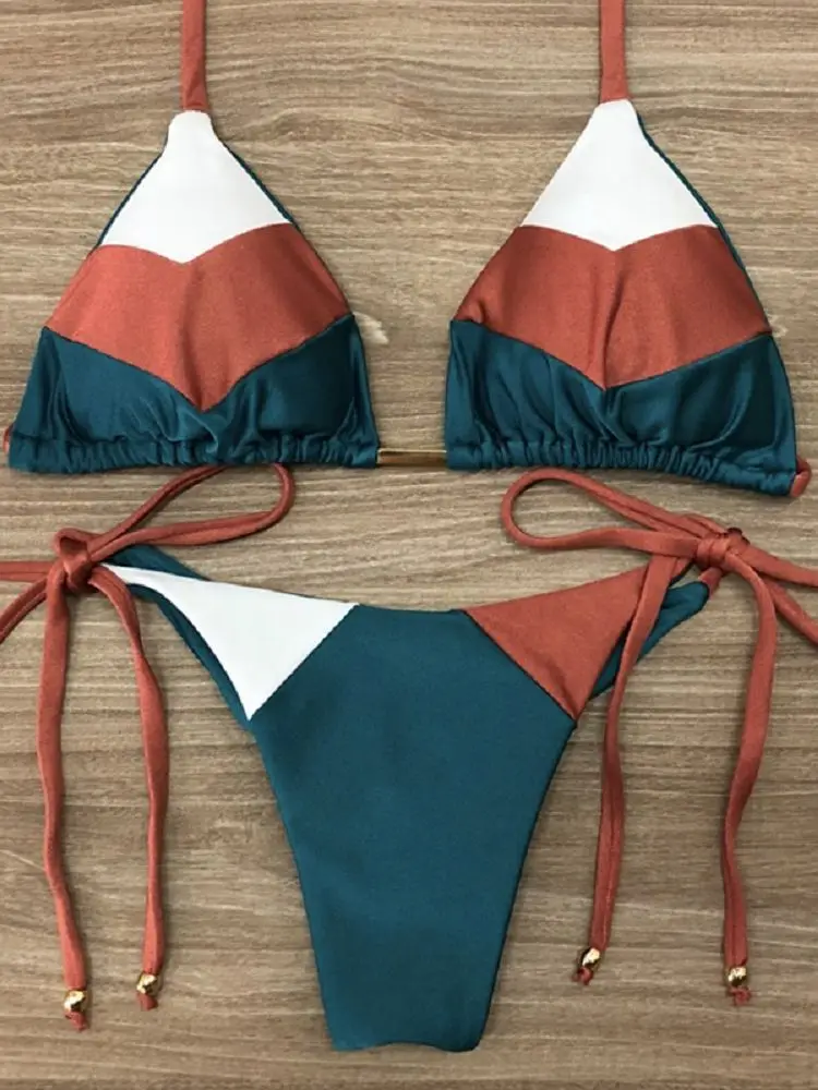 

Sexy Halter Swimsuit Women Thong Micro Bikini Push Up 2019 Brazilian Bikini Tropical Plant Print Swimwear String Mini Swimsuit