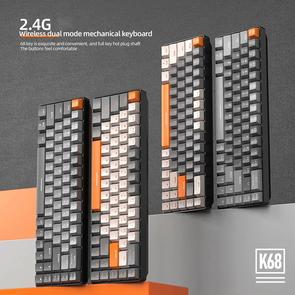

Игровая механическая клавиатура K68, беспроводная клавиатура с 68 клавишами Hotswap 2,4G/BT5.0, Bluetooth, клавиши PBT, игровая клавиатура для Mac Window