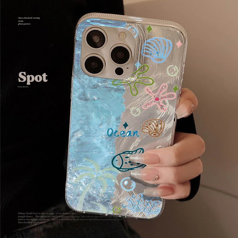 Фото Летний чехол для телефона Xiaomi Redmi Note 14 Pro, Note 13, 12, 11, 10 Pro+ 5G 4G, 14C с дизайном «Океанский синий» и перьями, противоударный №1