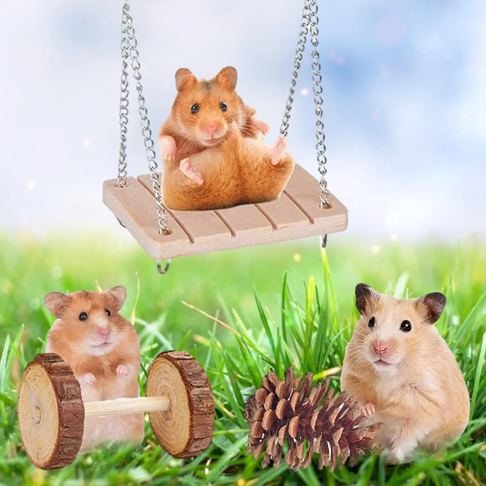 

12Pcs Hamster Toys Natural Wooden Hamster Toys Funny Exercise Hamster Chew Toys Durable Molar Toys for Dwarf Hamster Rats