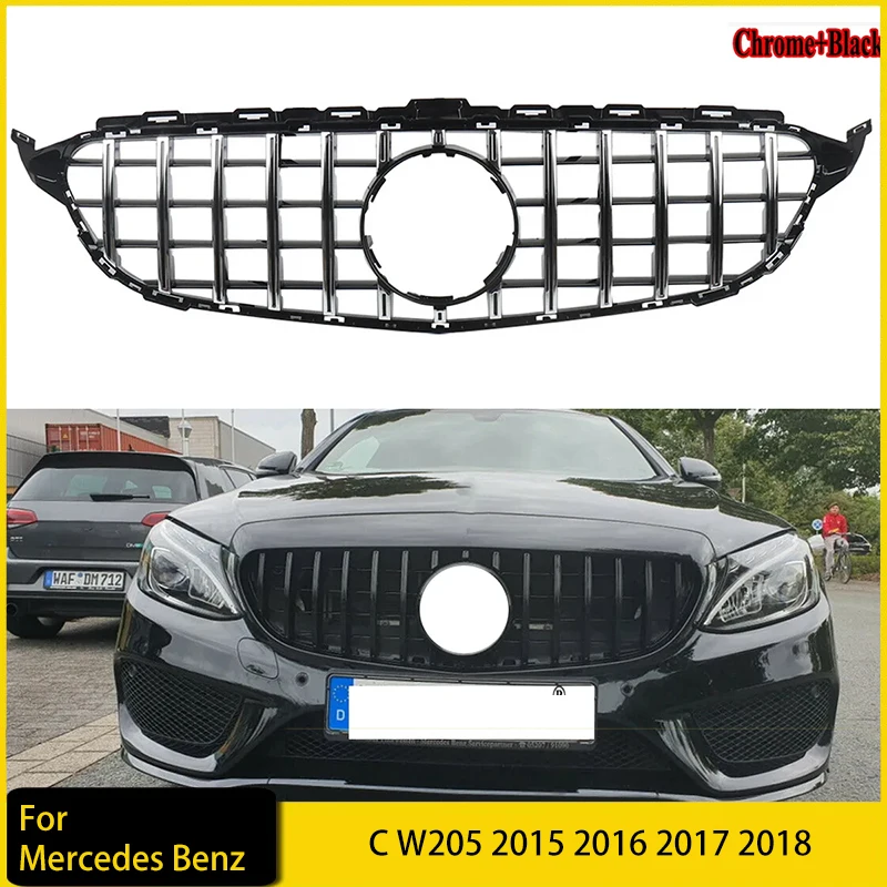 GT стиль передний бампер решетка для Mercedes Benz C W205 2015 2016 2017 AMG авто аксессуары тюнинг