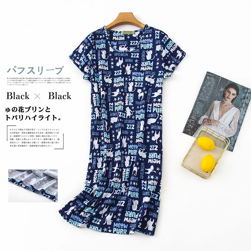 Nightgowns for Women Soft Cotton Comfy Lightweight O Neck Short Sleeves Sleepwear Casual Print Sleepdress Loungewear Nightshirts