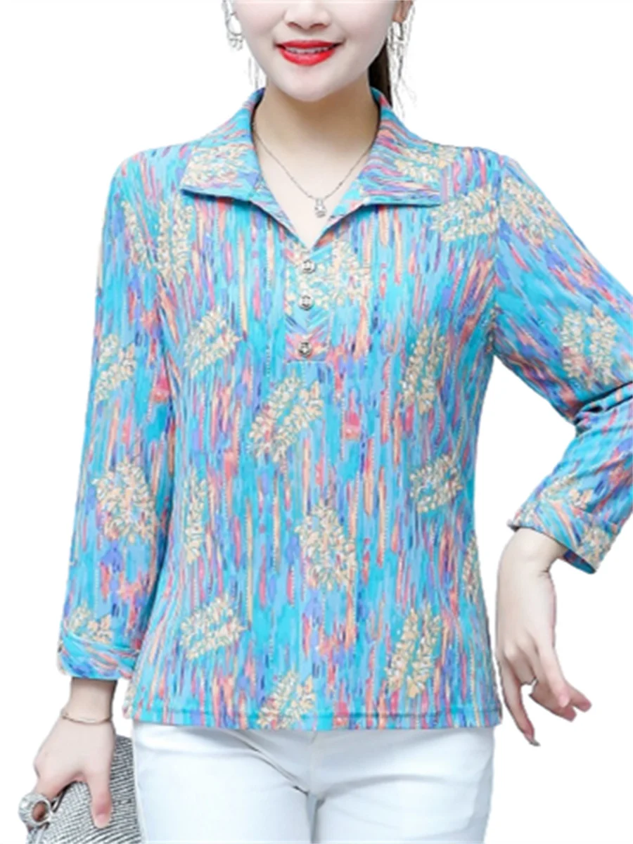 

5XL Women Spring Autumn Blouses Shirts Lady Fashion Casual Long Sleeve Turn-down Collar Printing Blusas Tops WY0464