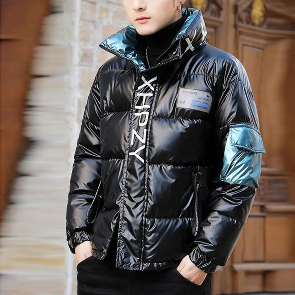 Men Jacket Turndown Collar Fluffy Filling Cotton Padded Zipper Jacket Windbreaker Slim Fit Male Windbreaker for Daily Wear