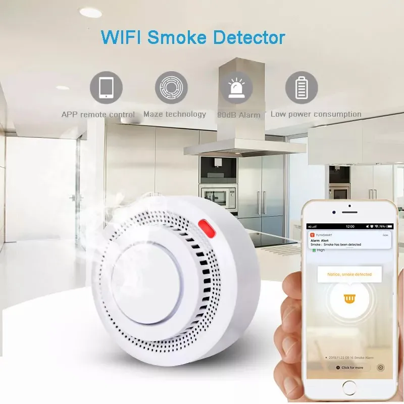 

Mini Tuya APP Remote Control Wifi Standalone Smoke Detector Smart Home Battery Powered Wireless Alarm Smoke Sensor Easy Install
