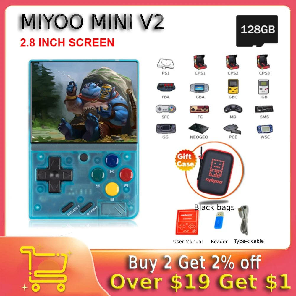 

MIYOO MINI V2 Console per videogiochi retrò schermo IPS HD da 2.8 pollici Console per videogiochi portatili per sistema Linux gi