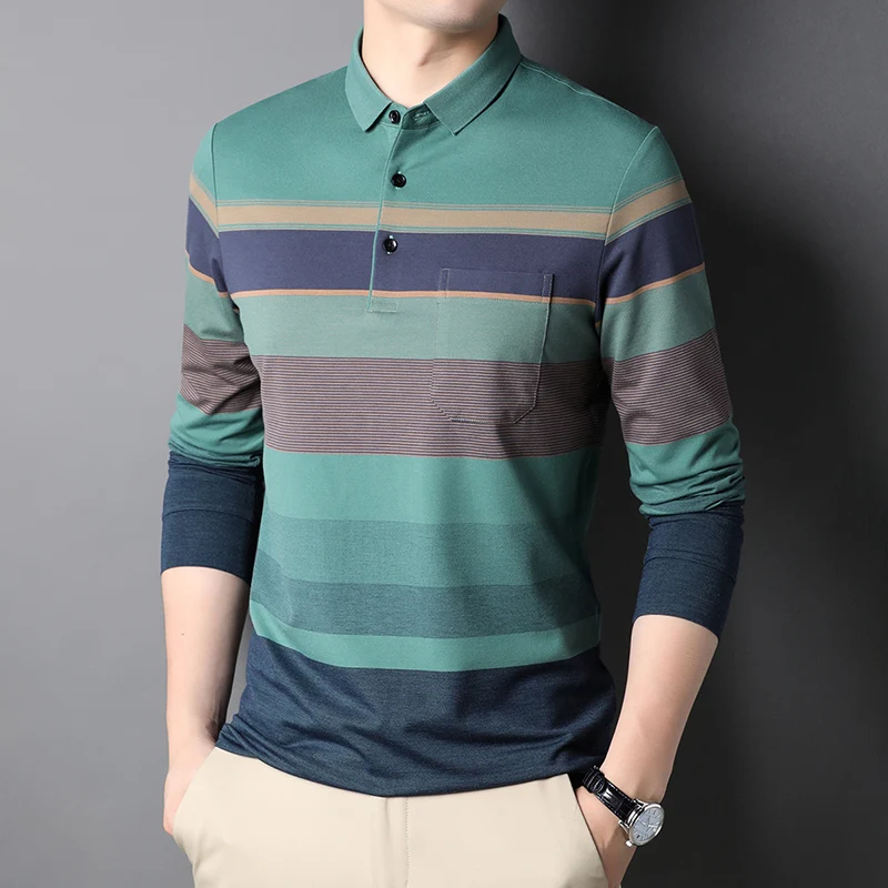 Рубашка-поло мужская с длинным рукавом модный дизайнерский брендовый Простой