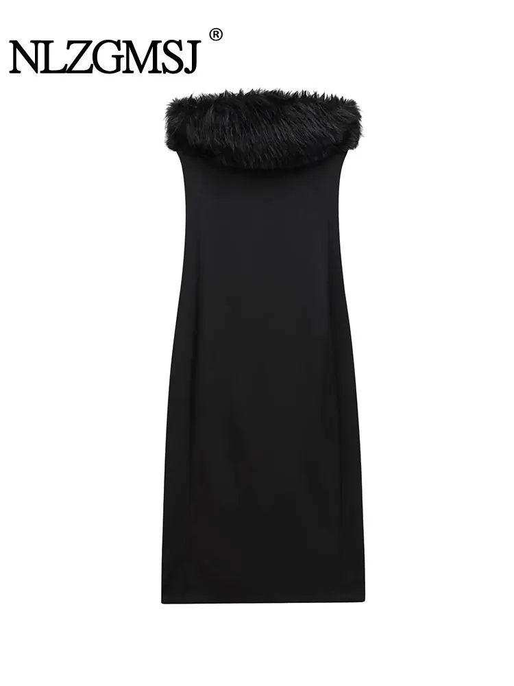 TRAF 2025 женские платья миди с открытыми плечами и перьями облегающие вечерние без