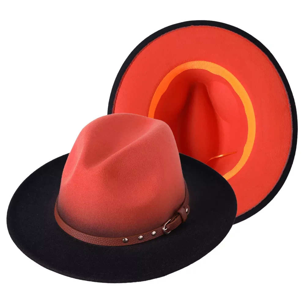 Fedora Hat gradient hat two-color tie-dye hat ladies felt hat mixed color jazz hat hip-hop hat male Fedora Hat кепка женская