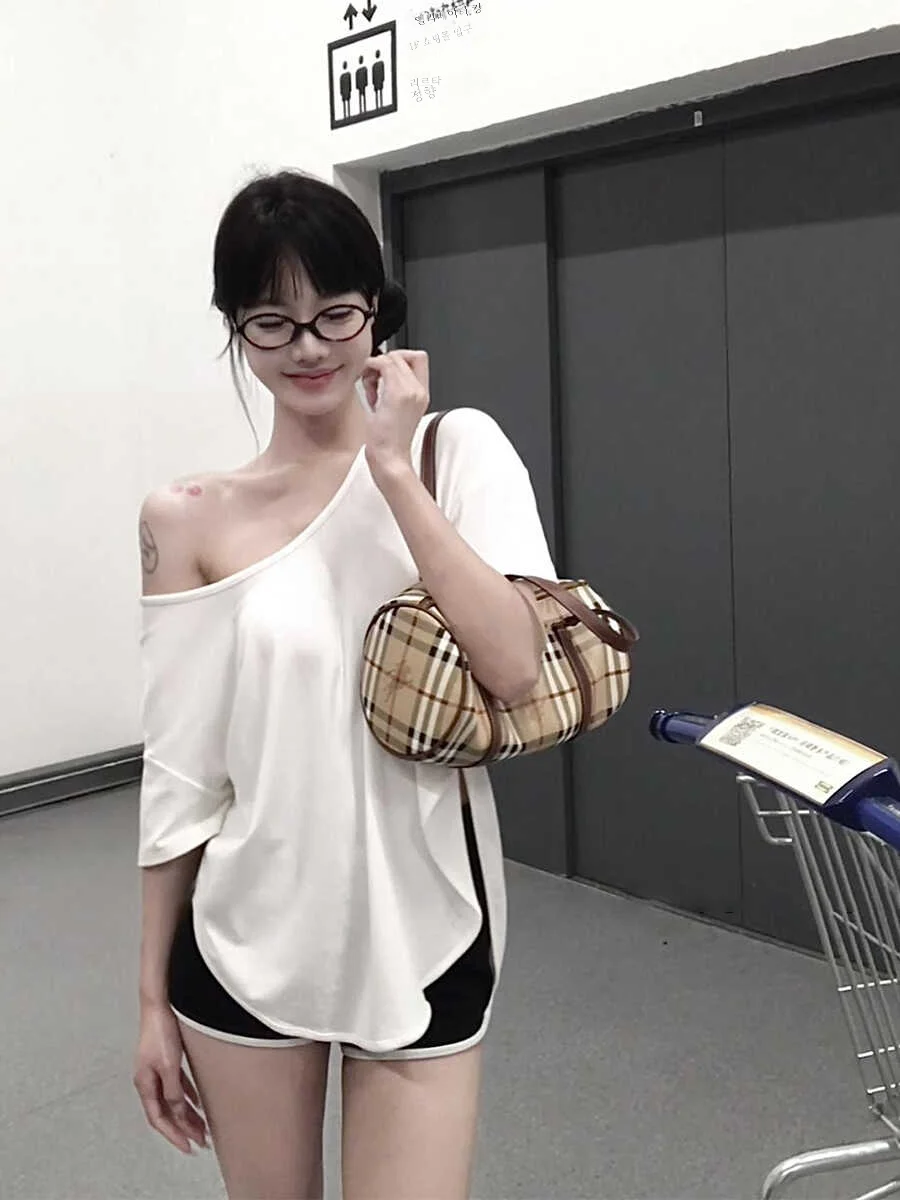 Универсальная Удобная футболка Sle в Корейском стиле с большим вырезом и