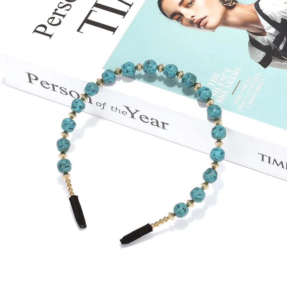 

Summer 2023 New Fashion Metal Resin Turquoise Hair Hoop Holiday Party Bohemia Headband Women's Retro Hair Accessories Gift