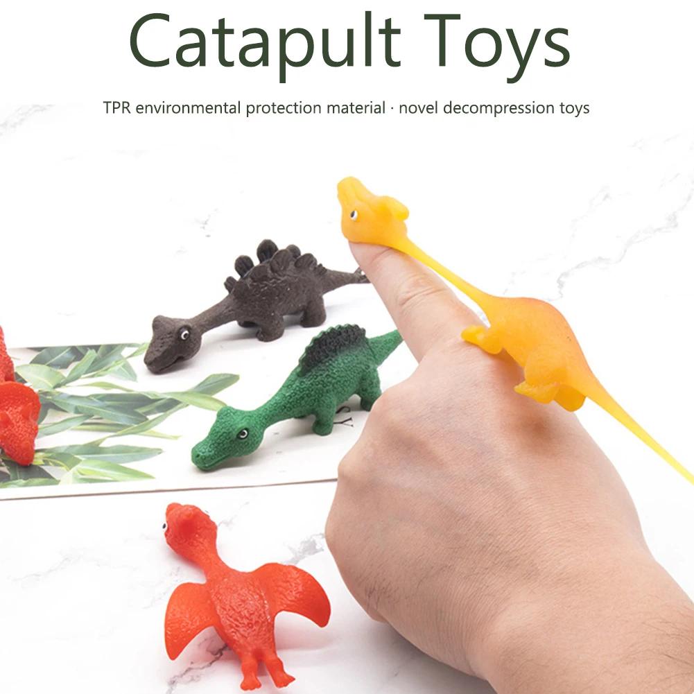 

Pressure Reduction Fun Creative Gifts TPR Dinosaur Simulated Animal Finger Catapult Kid Slingshot Flying Dinosaur Toy