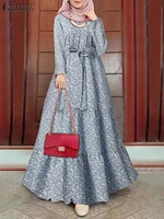 zanzea summer women elegant muslim dress abaya kaftan floral print o neck long sleeve dresses bohemian holiday casual robe