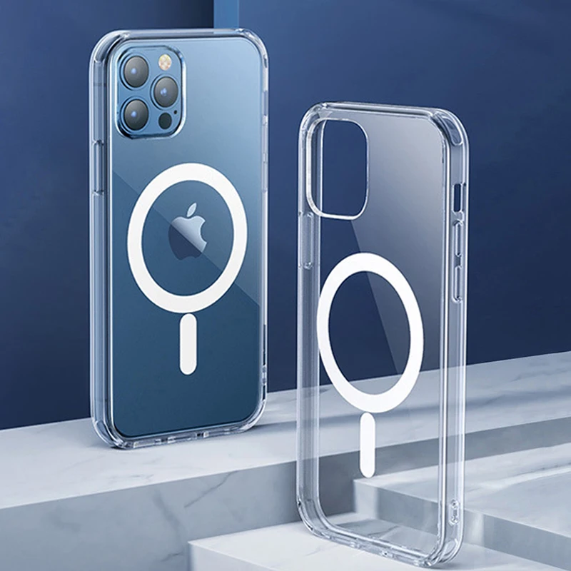 Оригинальный магнитный чехол для беспроводной зарядки Magsafe для iPhone 13 12 11 Pro MAX Mini XR X XS SE 7 8, противоударный прозрачный чехол