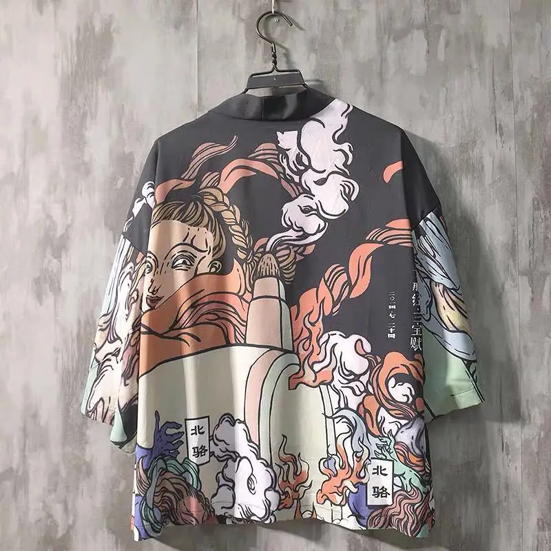 

Japanese Style Print Kimono Cardigan For Man Harajuku Anime Girls Cosplay Yukata Haori Sexy Home Wear Summer Streetwear Jacket