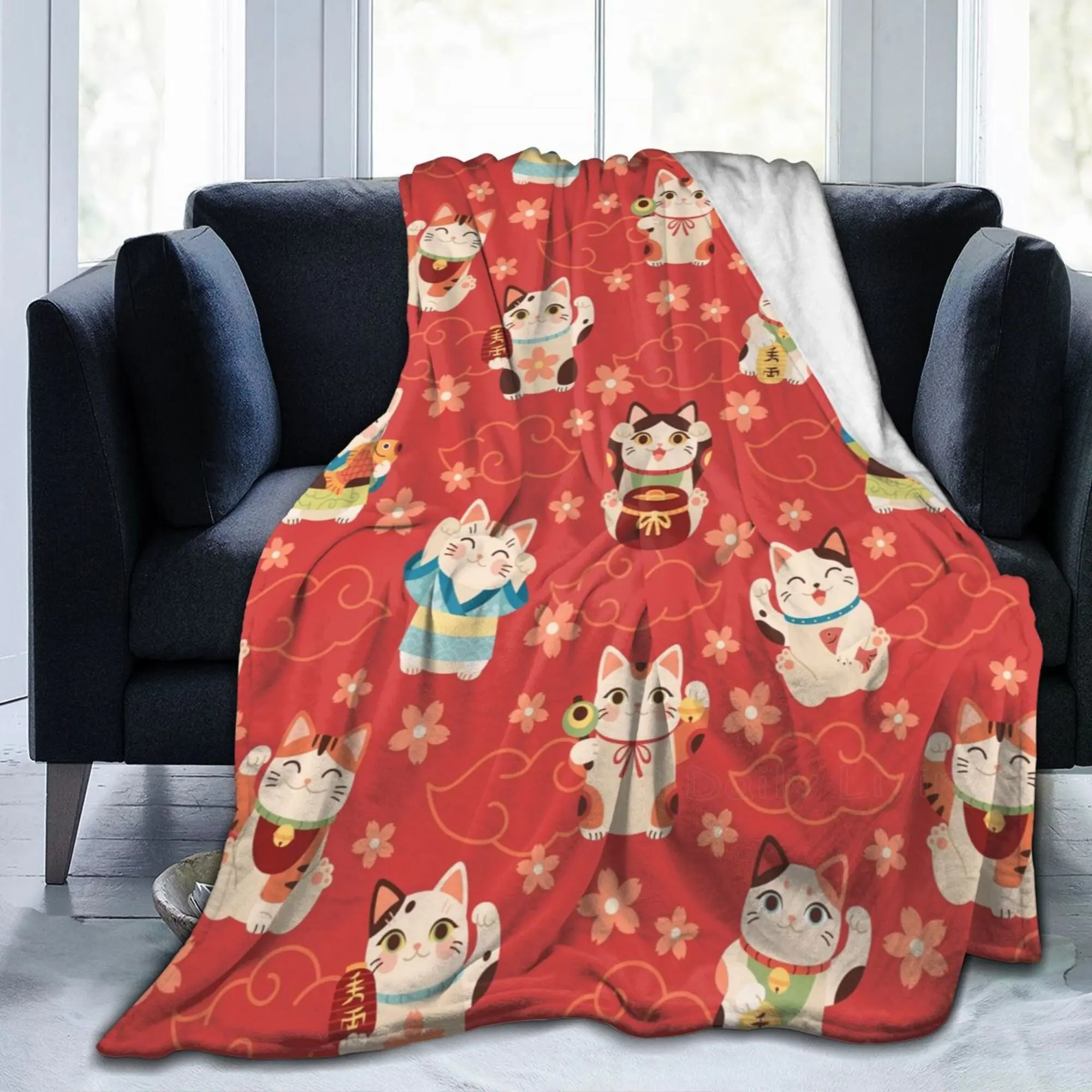 

Cute Cat Blanket Animals Pet Pattern Gifts for Cat Lovers Kawaii Soft Lightweight Flannel Blankets for Kids Adults 50X40 Inches