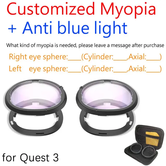 Магнитная оправа для очков Quest 3, линзы по рецепту, линзы от близорукости синего цвета, очки виртуальной реальности, оптические линзы, Сменные аксессуары