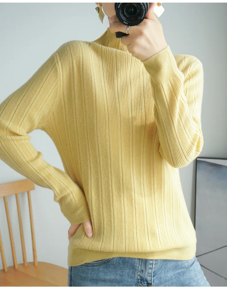 

Fashion Tops 2020 Autumn Lantern long Sleeve Half Turtleneck color Lady Sweater black