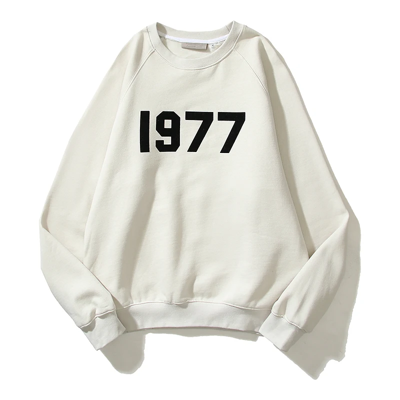

High Street Crew Neck Fleece Sweatshirts Male and Female Retro Digital Number Flocking Casual Hoodies Loose Oversized Hoody