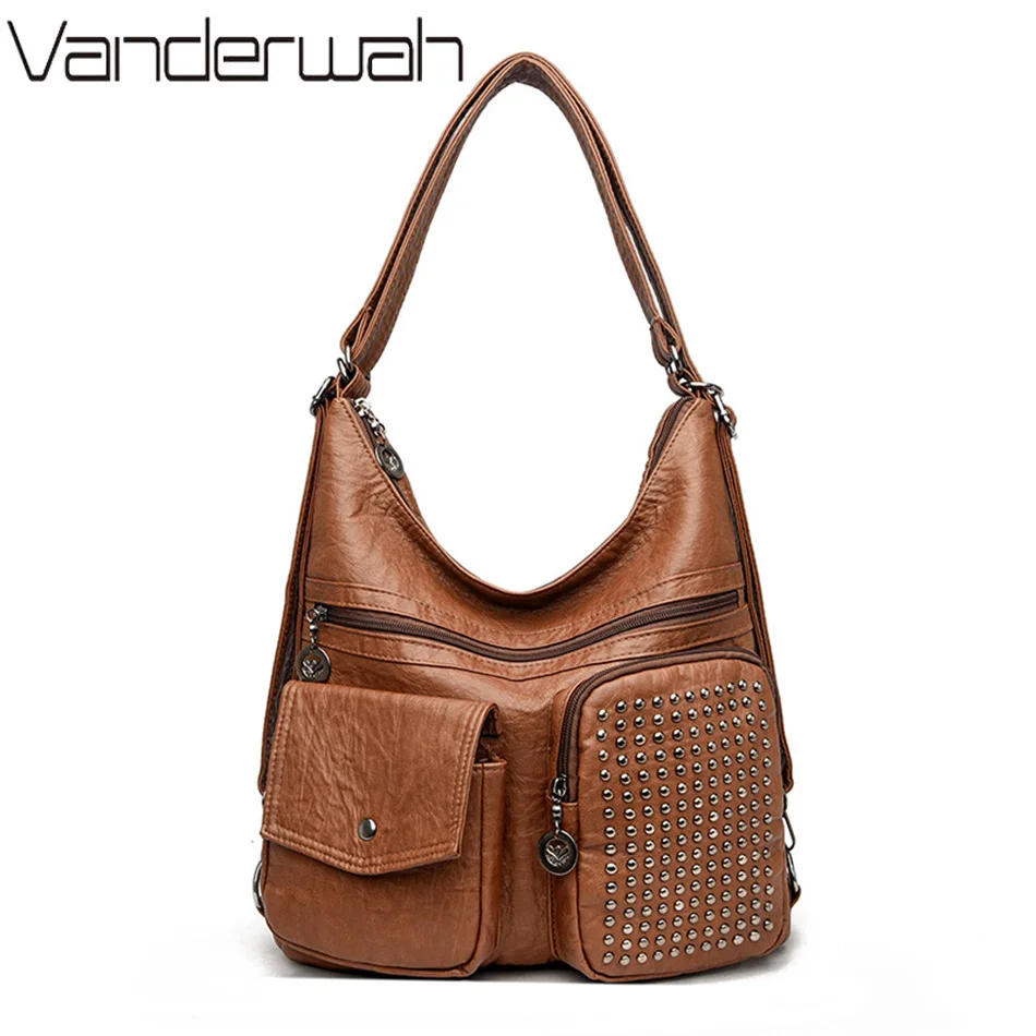 

Women Washed PU Leather Travel Backpack Vintage Female Bagpack School Shoulder Top-hand Bags for Women 2023 Mochilas Sac A Main