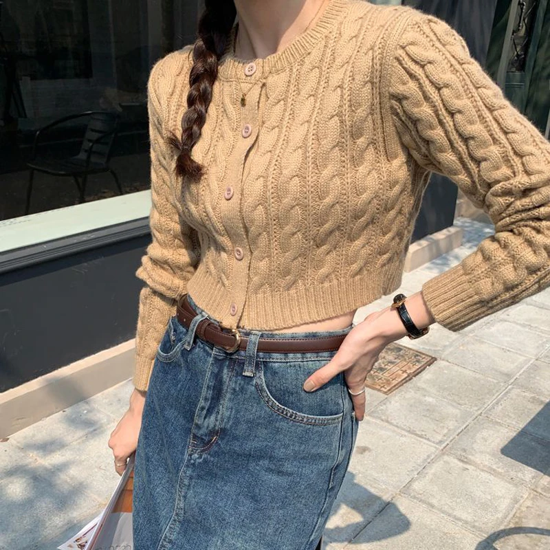 

Женский короткий свитер с длинным рукавом, трикотажный Повседневный Кардиган ярких цветов с круглым вырезом, весна-осень 2023