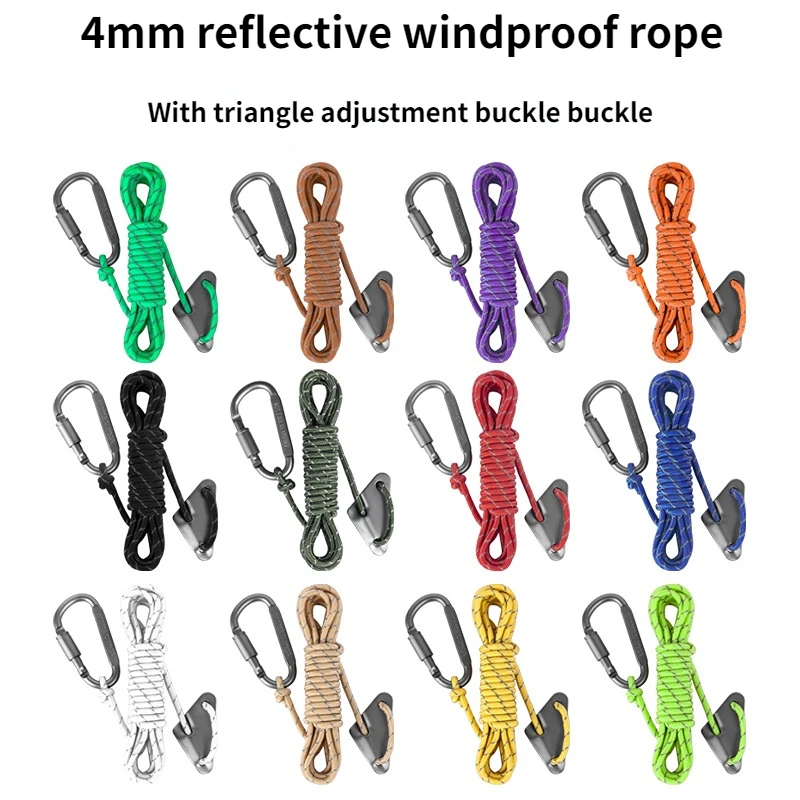 

4mm Tent Rope Thick Reflective Outdoor Windproof 4m Canopy Fixed Rope Multifunctional Extension Rope with Adjustment Buckle Tool