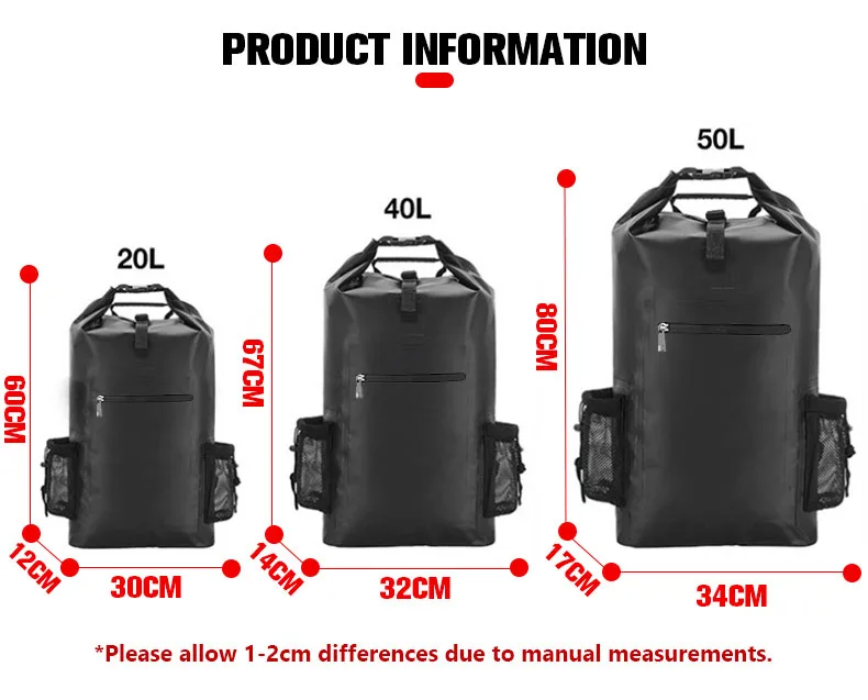 Waterproof Swimming Backpack Dry Bag Kayaking Surfing Sack Men River Trekking Boating Bucket PVC Drifting Bag 20L 40L 50L X496A