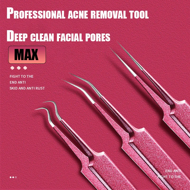 

Pink Facial Skin Care Kit Face Pore Black Spot Cleaner Blackheads Whitehead Remove Tweezers Tool Acne Pimples Cleaning Needle