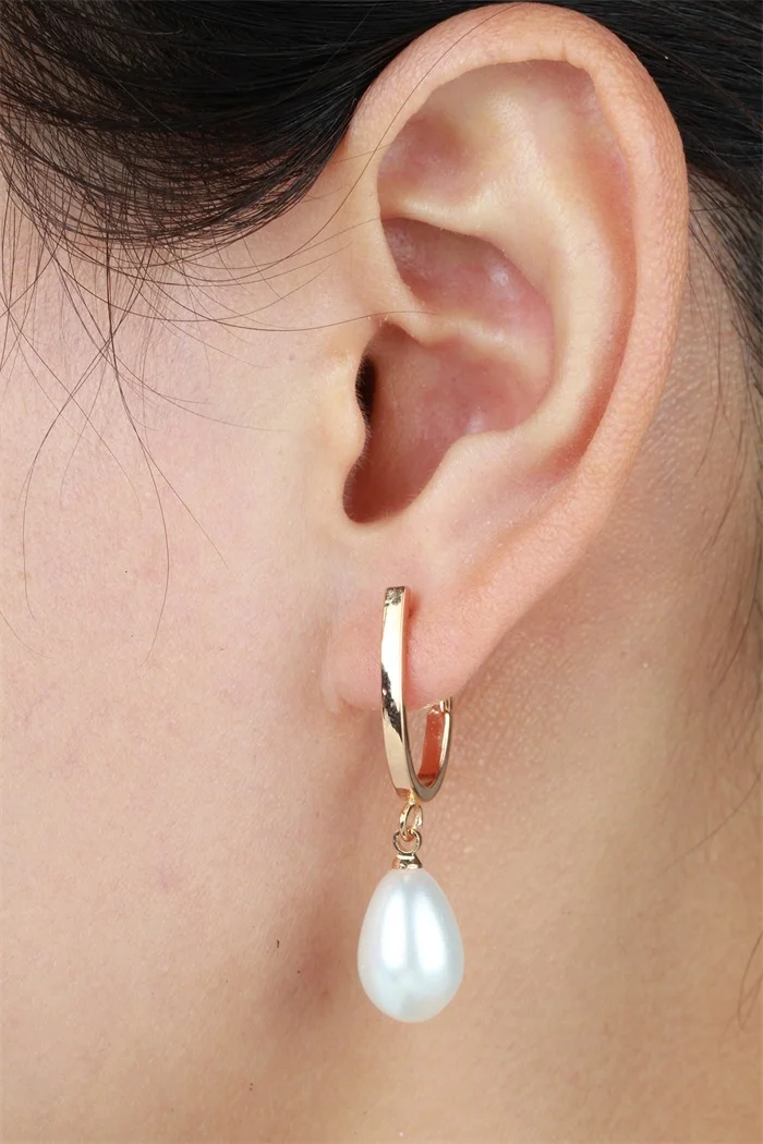 Gold Color U Circle Hoop Teardrop White Faux Pearl Drop Dangle Earrings For Women Pendientes Aros Korean Party Jewelry Bijoux | Украшения и