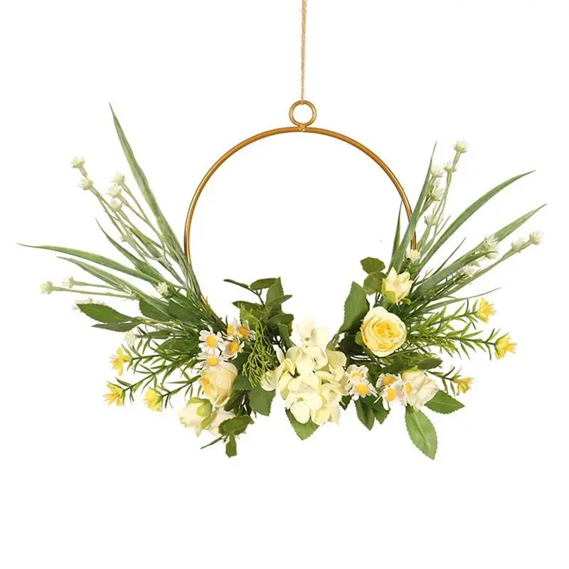 

Flower Wreath Decoration Metal Ring Artificial Silk Flower Garland DIY Christmas Wreath Circle Metal Hoop Hanging Decor