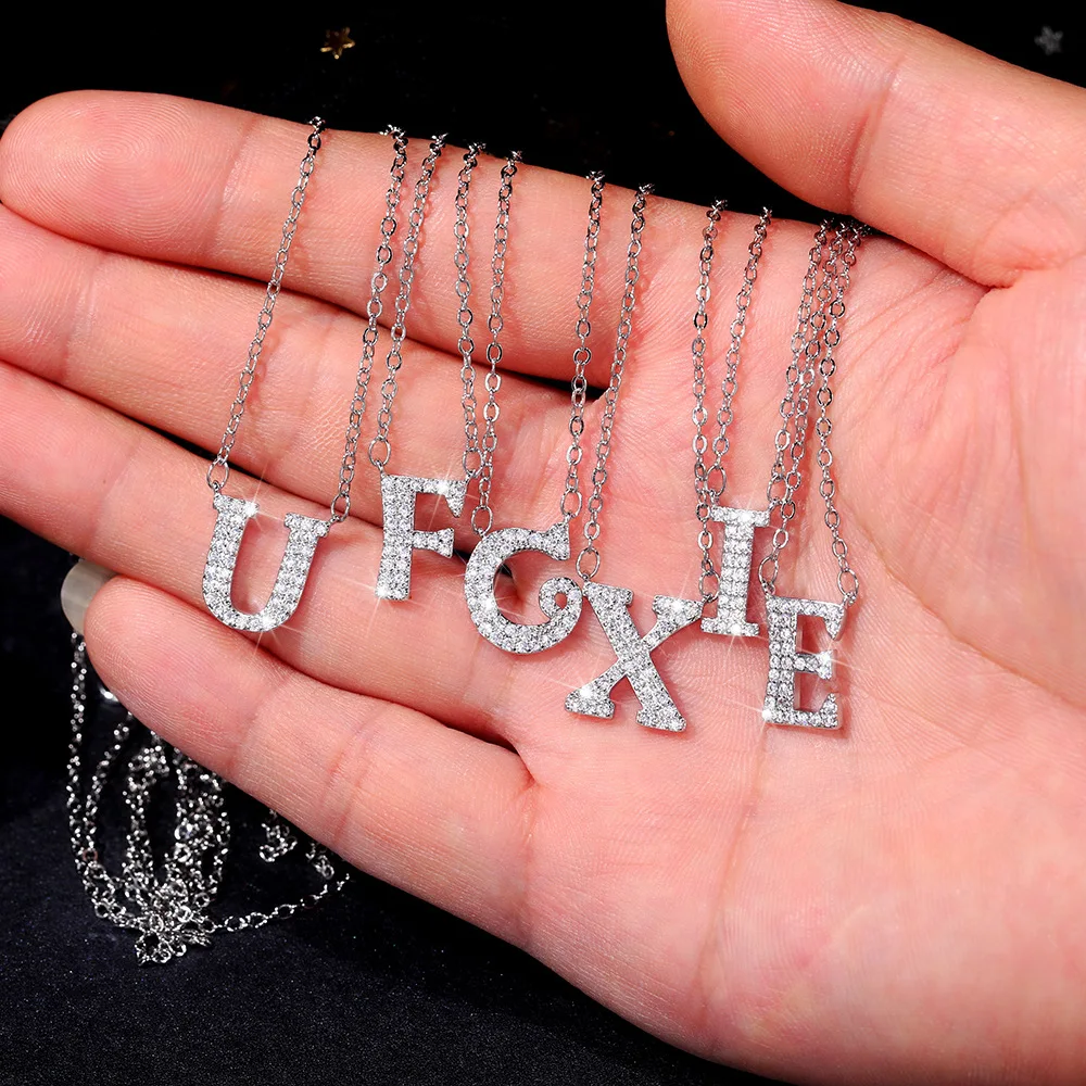 

2022 New DIY Necklace Letter 26 English Personality High Love Companion Zircon Necklace Clavicle Chain Smooth Gift