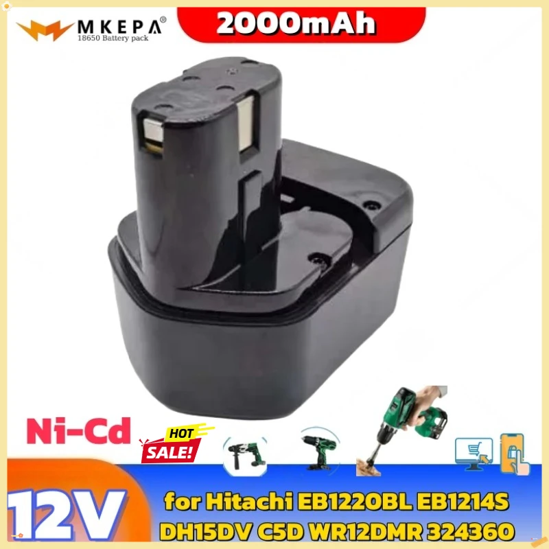 Фото  Сменный аккумулятор 12 В, 2000 мАч для Hitachi EB1220BL EB1214S DH15DV C5D WR12DMR 324360 Аккумулятор для аккумуляторной дрели Hitachi инструменты; ✔ №1