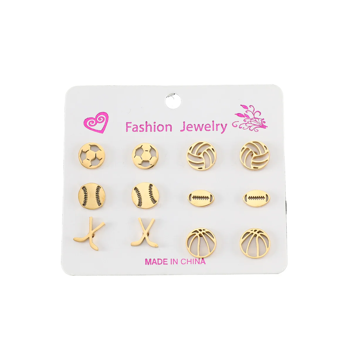6 пар/лот простые футбольные спортивные серьги-гвоздики для женщин золотые