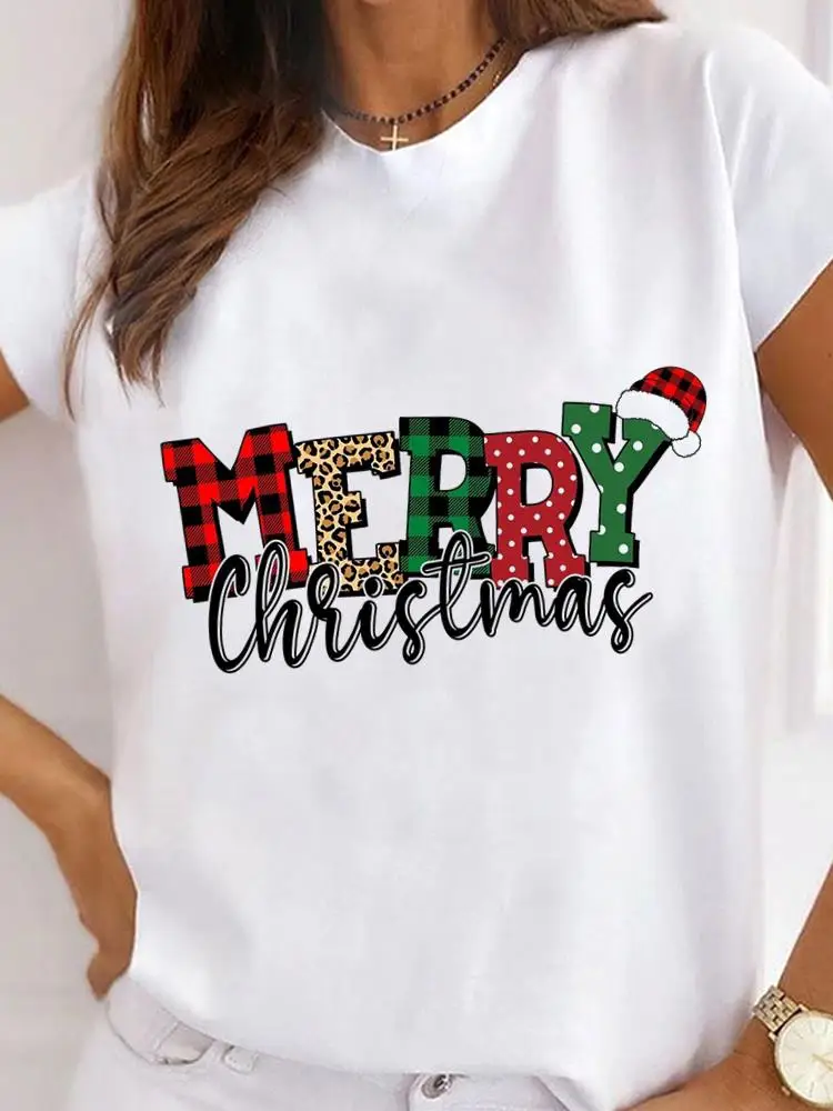 Милый тренд модная Новогодняя женская футболка с милым принтом топ одежда
