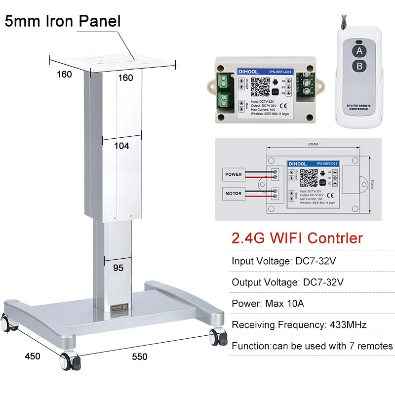 Подвижная фотография хода 100 мм с колесами двигателя постоянного тока 12 В 24