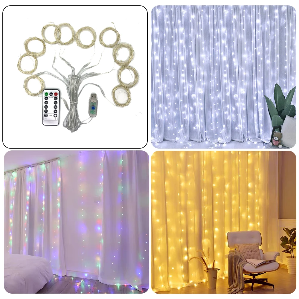 

3M LED String Lights Fairy Light Garland Led Lantern Curtain Light Remote Control USB Christmas Home Decoration