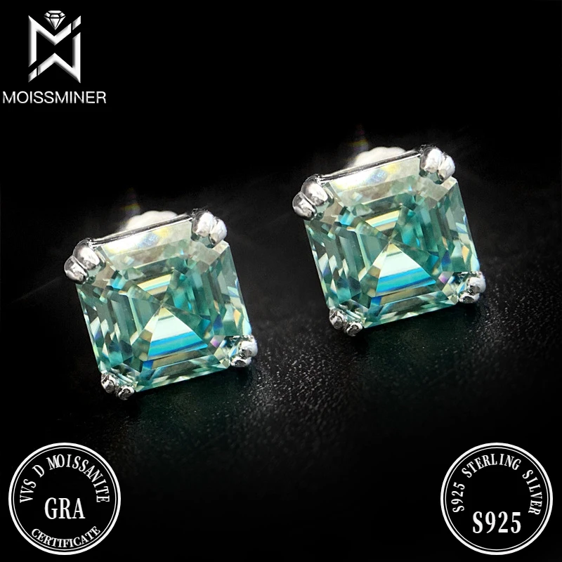 Green Moissanite Diamond Earrings For Women S925 Silver Ear Studs Men High-End Jewelry Pass Tester Free Shipping
