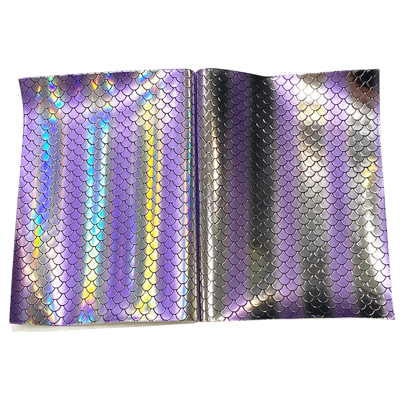 

XHT Multicolored Fish Scale/Mermaid Pattern Embossed Holographic Laser PU Faux Leather Fabric Sheet for Shoe/Bag/Clothing