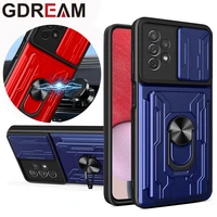 shockproof case for samsung a02s a03s a12 a52 a72 a33 a53 a32 car stand card solt push window cover for galaxy a73 a13 a23 a82