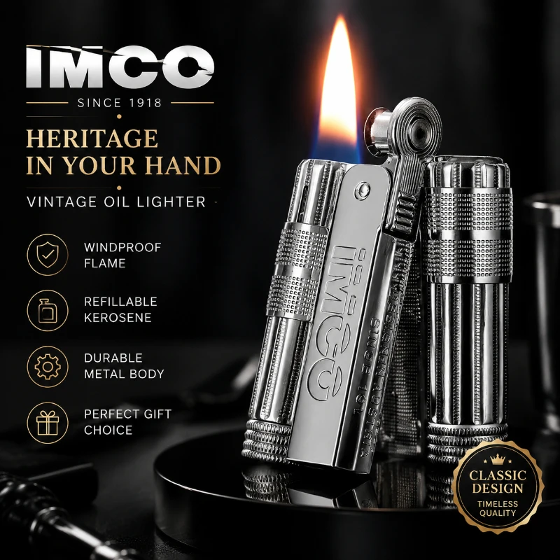Фото Австрийская металлическая зажигалка IMCO Aiku 6700, винтажная, ретро, старомодная, ветрозащитная, масляная, для курения, подарок для мужчин №2