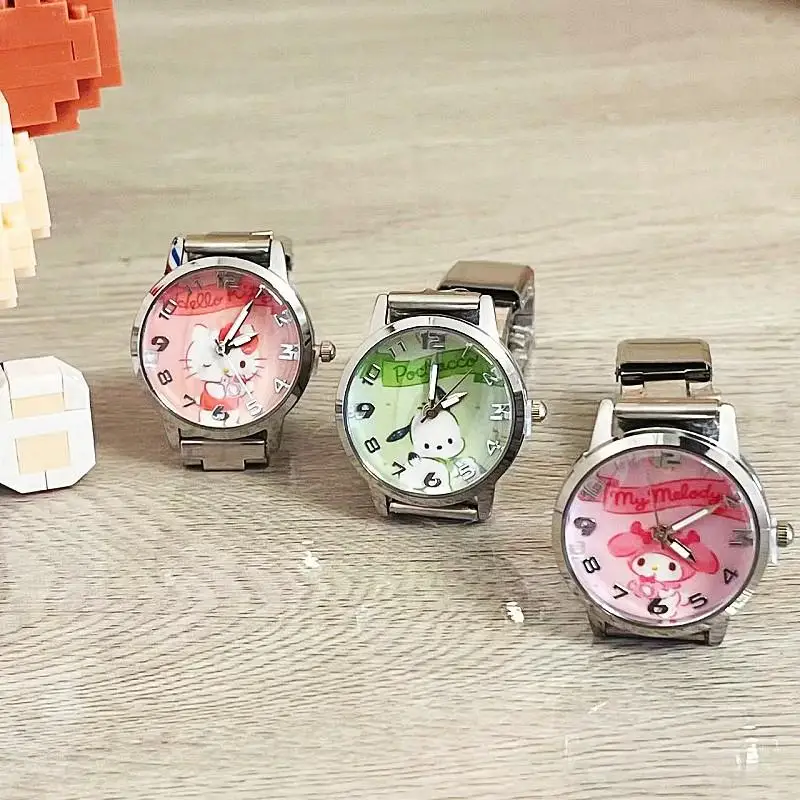 

Y2K кавайные часы Sanrio Mymelody Kuromi Cinnamorroll Милая аниме Студенческая указка из нержавеющей стали Кварцевые часы мальчик девочка подарок игрушка