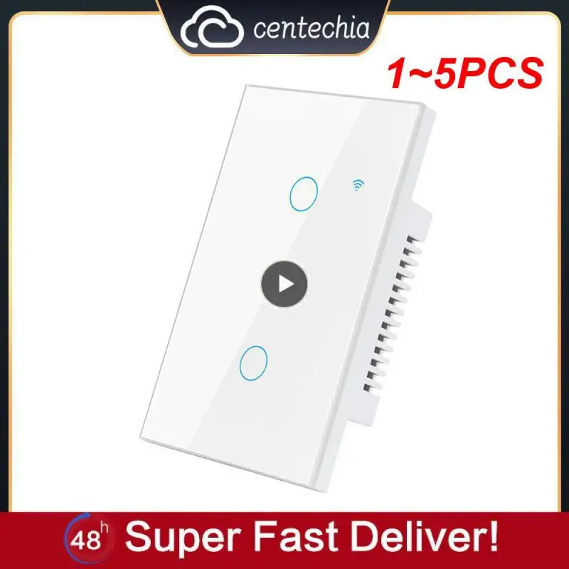 

Умный настенный сенсорный выключатель Tuya WiFi US, 1 ~ 5 шт., переключатель нейтрального провода/без нейтрального провода, требуется 120 тип, работает с Alexa, Google