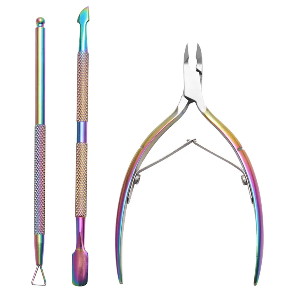 

Manicure Cleanser Nail Care Cuticle Pusher Set Cutter Colorful Clipper Stainless Steel Professional Trimmer Tool Spoon Stick