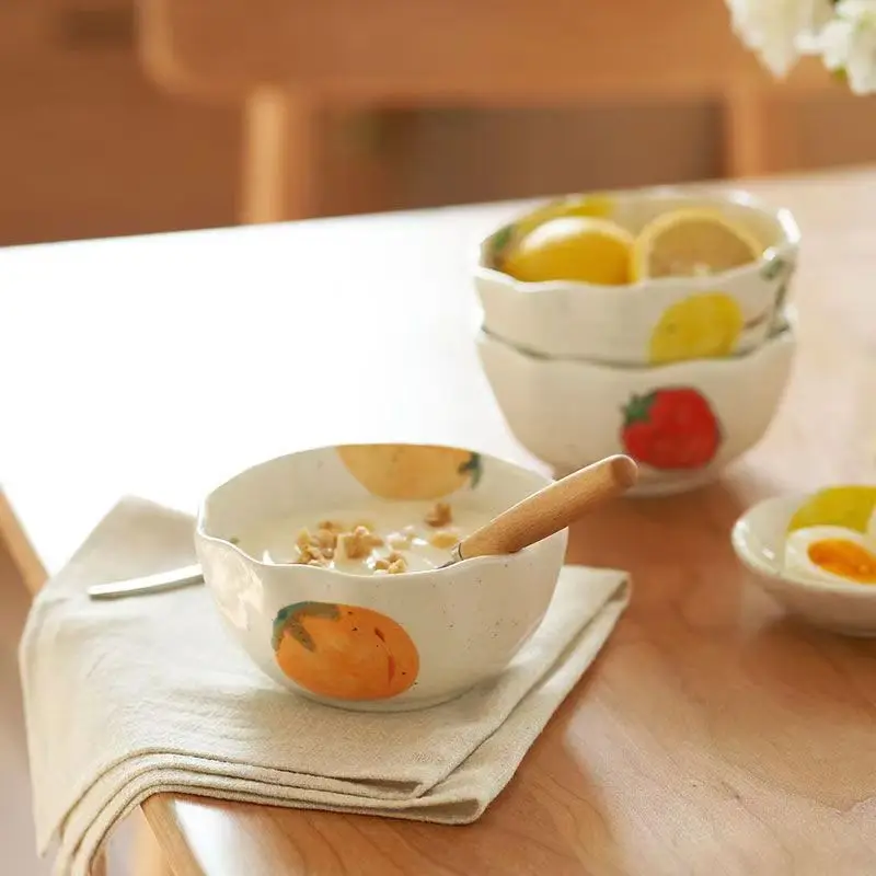 

Фруктовая чаша, милая керамическая клубника, оранжевая лапша, завтрак, салат, рис, креативная чаша, Корейская посуда для кухни, бытовая